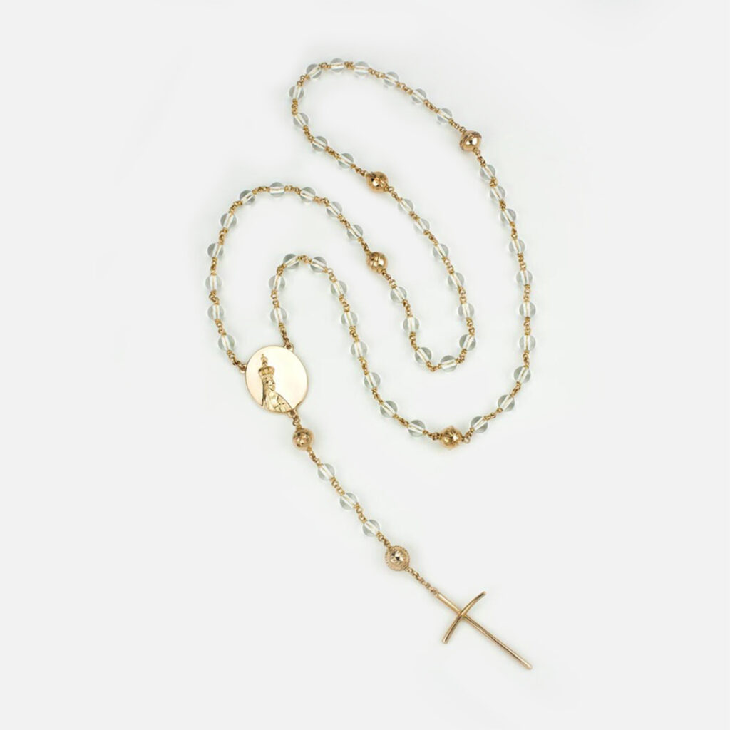 Rosário do novo milénio em ouro e cristal de rocha da Leitão & Irmão