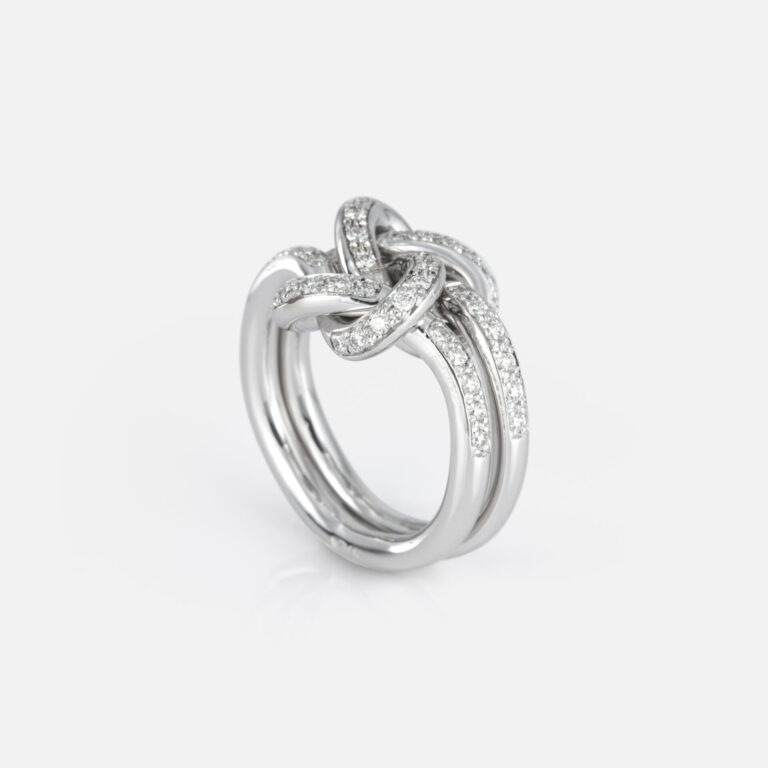 Anel Ouro Branco Diamantes Knot Me