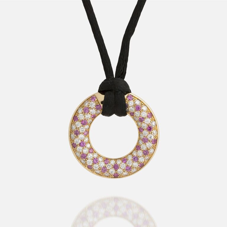 Pendente em ouro com diamantes e safiras Rosa coleção fancy da Leitão & Irmão