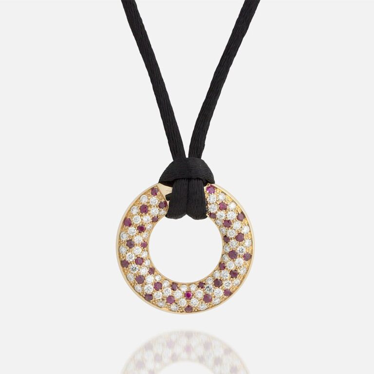 Pendente em ouro com diamantes e rubis coleção fancy da Leitão & Irmão