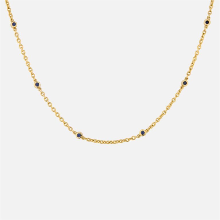 Colar com 8 virolas em ouro com safiras azuis coleção one da Leitão & Irmão