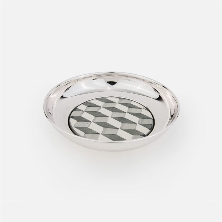 Salva redonda em prata com azulejo Português padrão Downtown da Leitão & Irmão