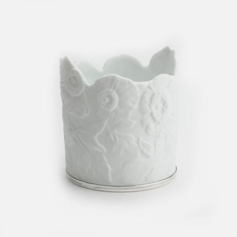 Porta Velas em porcelana e prata com motivo girassol da Leitão & Irmão