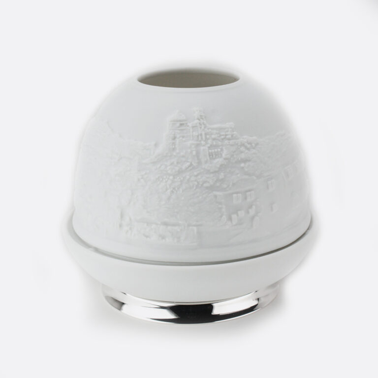 Porta velas em porcelana biscuit e prata motivo Sintra da Leitão & Irmão