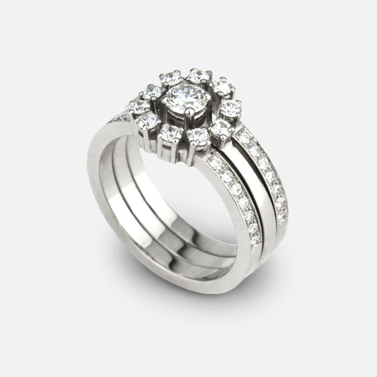 Anel 3 em 1 memory jewels em ouro branco e diamantes da Leitão & Irmão