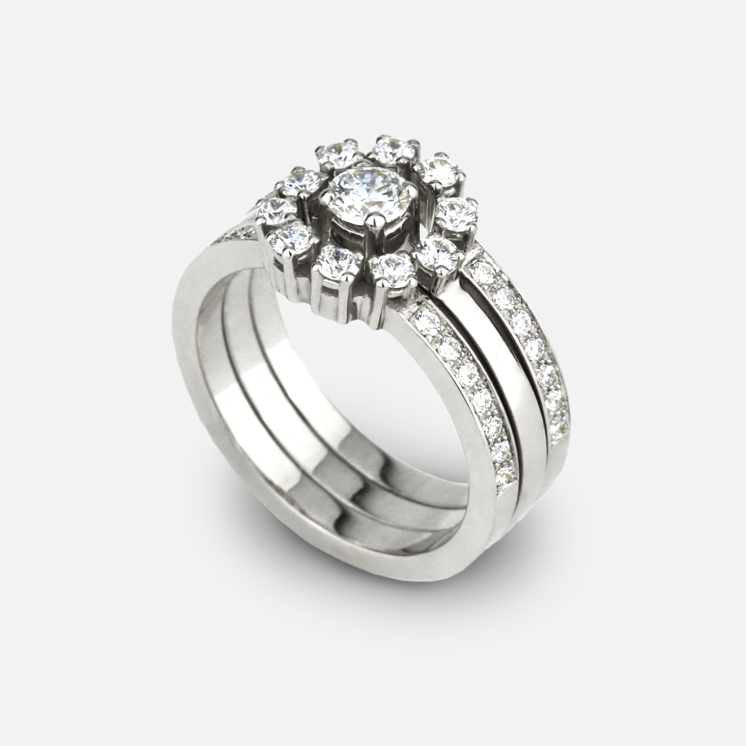 Anel 3 em 1 memory jewels em ouro branco e diamantes da Leitão & Irmão