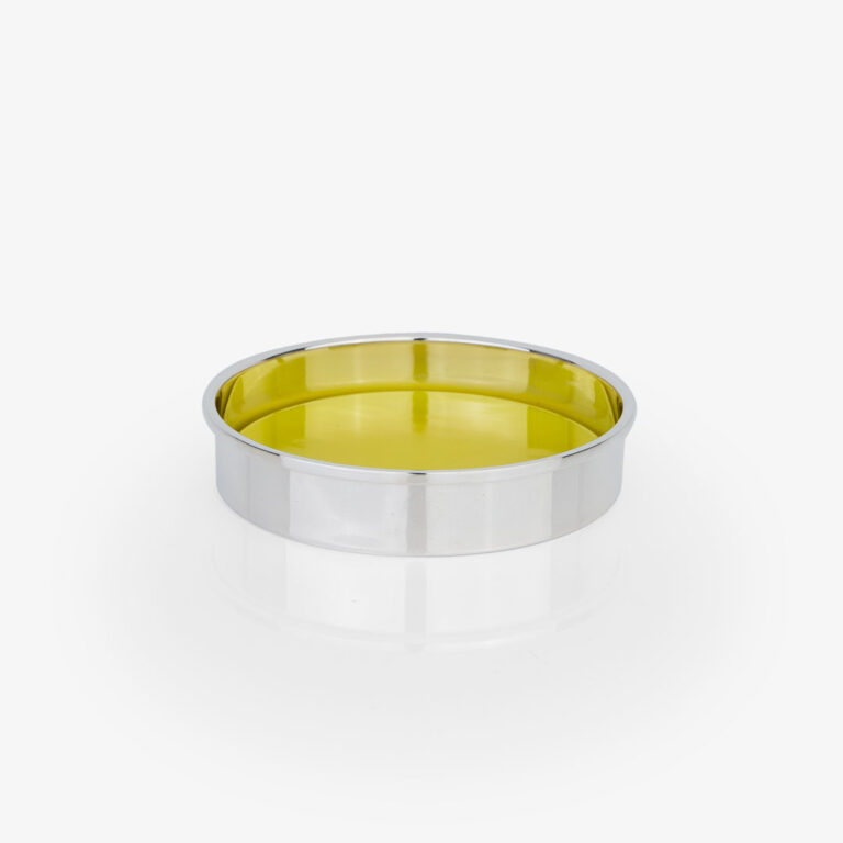 Coaster em prata com porcelana portuguesa colorida amarelo da Leitão & Irmão