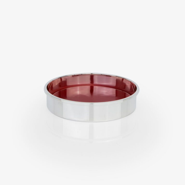 Coaster em prata com porcelana portuguesa colorida vermelho da Leitão & Irmão