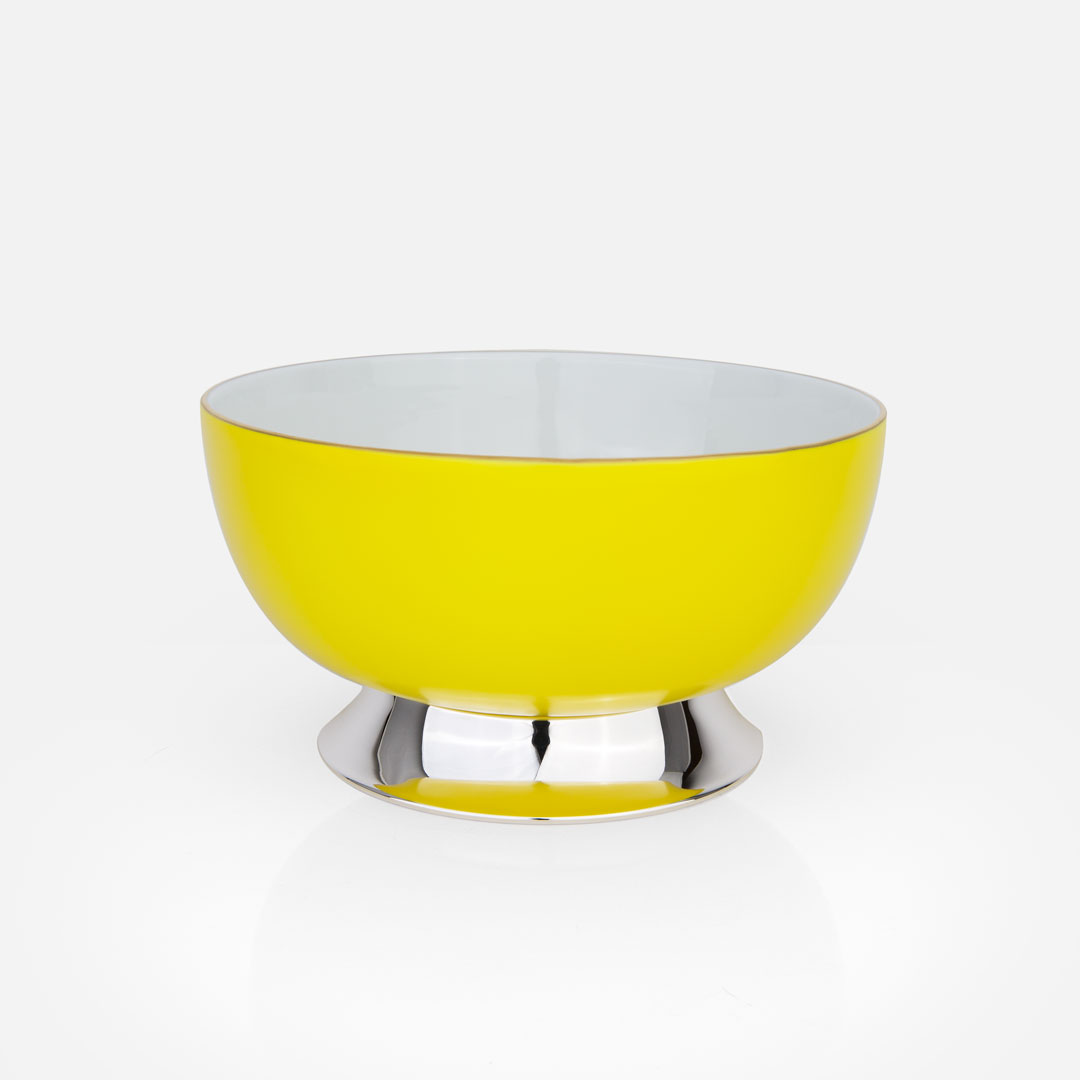 Taça em prata com porcelana portuguesa colorida amarelo da Leitão & Irmão