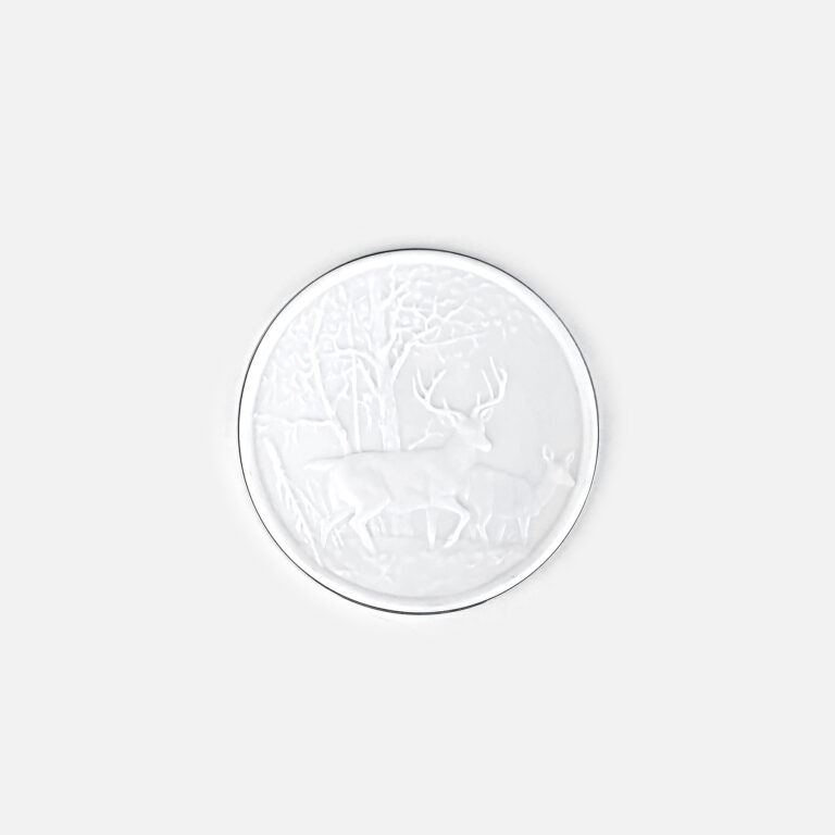 Base para copos em porcelana Biscuit e prata modelo veado da Leitão & Irmão