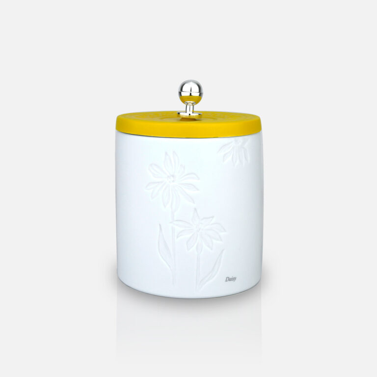 Caixa de Porcelana Daisy amarelo com pega em prata da Leitão & Irmão