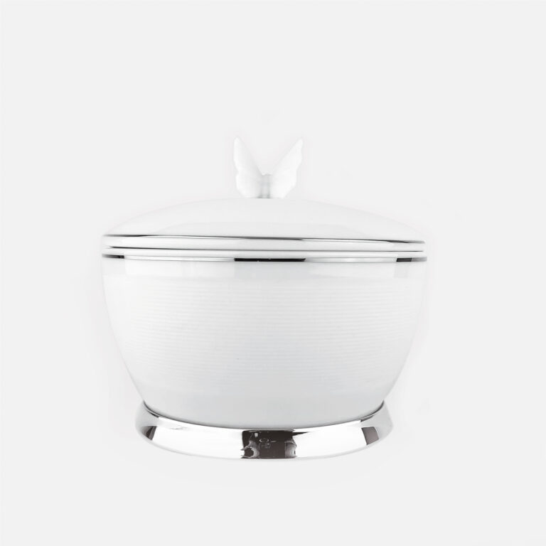 Caixa Riscada em porcelana biscuit e prata com tampa Borboleta da leitão & Irmão