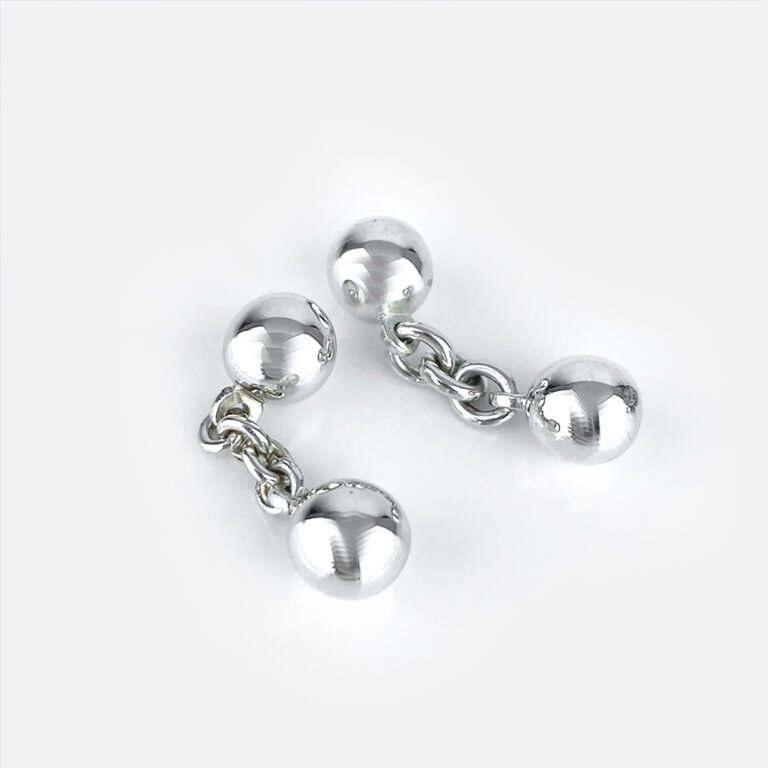 Botões de punho em prata modelo bolas com corrente da Leitão & Irmão