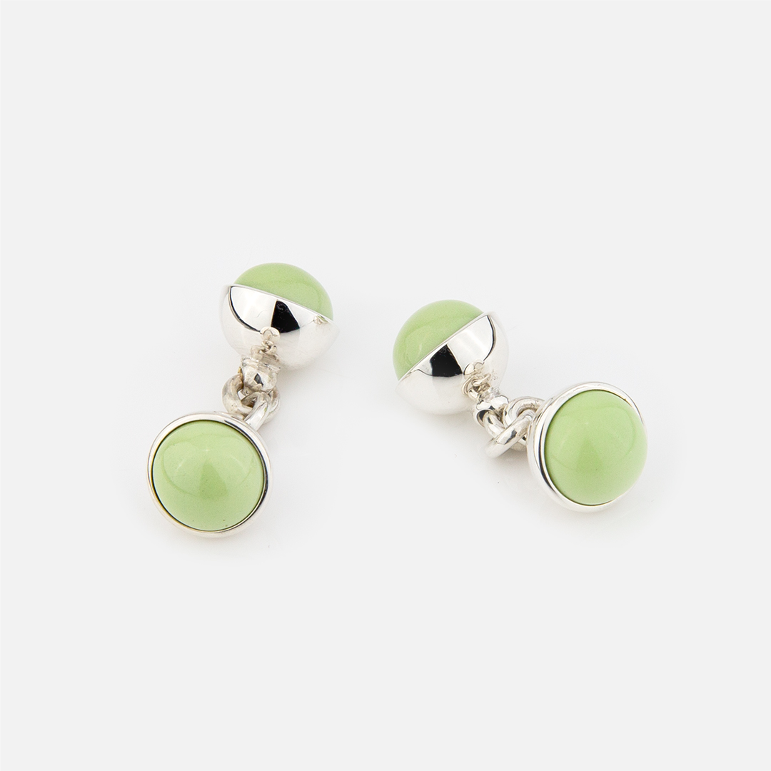 botões de punho em prata e porcelana verde claro da Leitão & Irmão