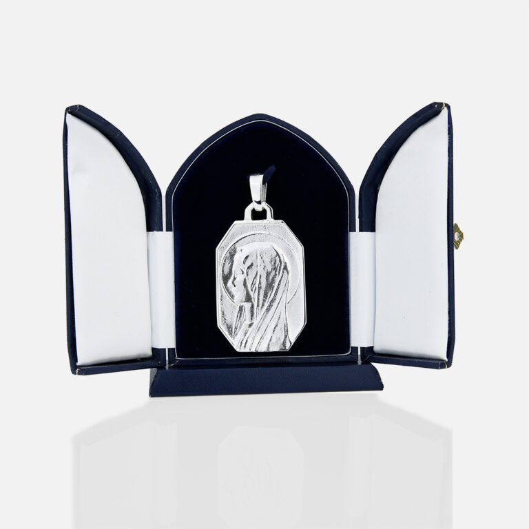 Medalha de berço Nossa Senhora em prata da Leitão & Irmão