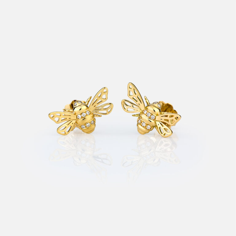 Par de brincos em forma de abelha em ouro e diamantes Leitão & Irmão x Débora Montenegro