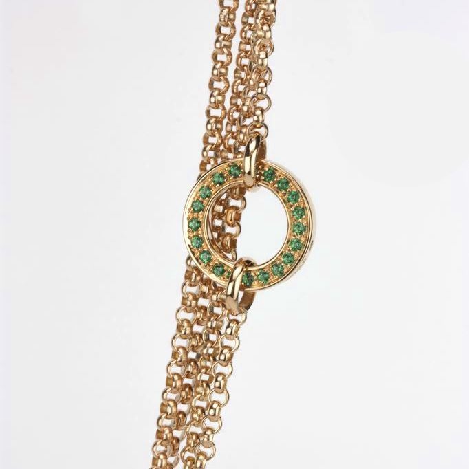 Colar cordão inverso reversível em ouro e diamantes e no verso ouro e topázios verdes da Leitão & Irmão