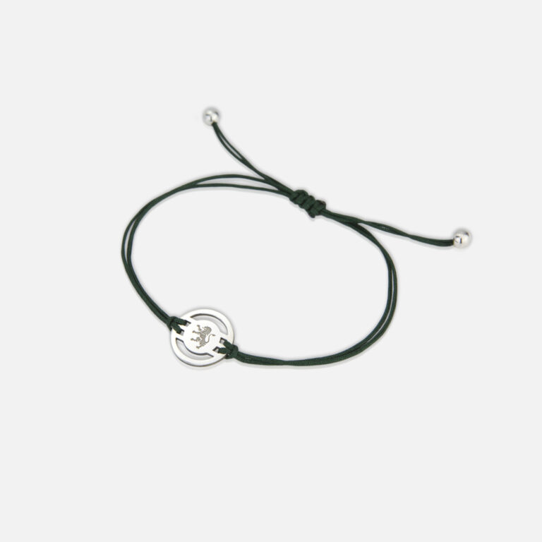 Pulseira Leão em prata com fio verde escuro Sporting CP Jewels da Leitão & Irmão