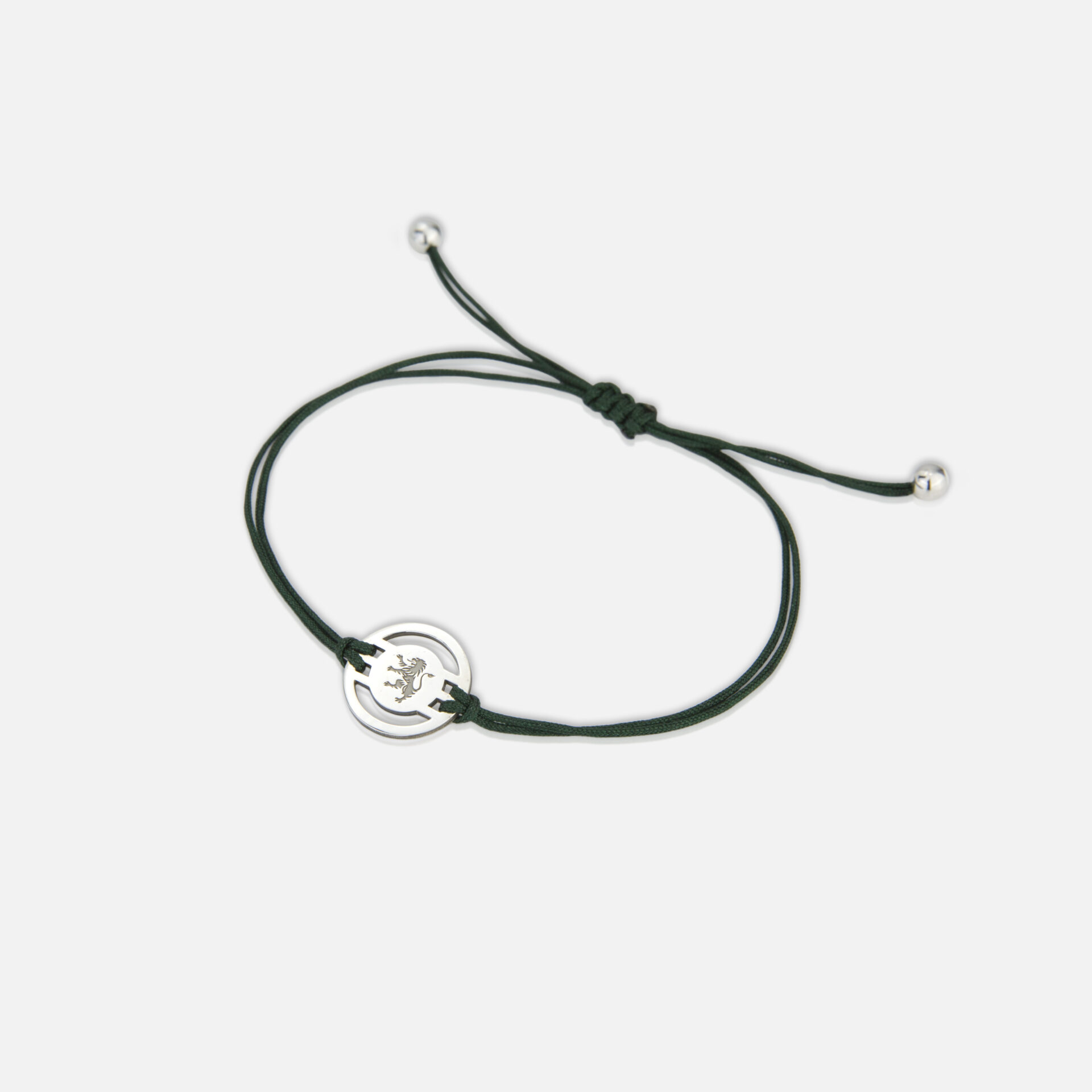 Pulseira Leão em prata com fio verde escuro Sporting CP Jewels da Leitão & Irmão