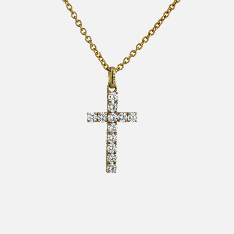 Fio e cruz em ouro amarelo com diamantes da Leitão & Irmão